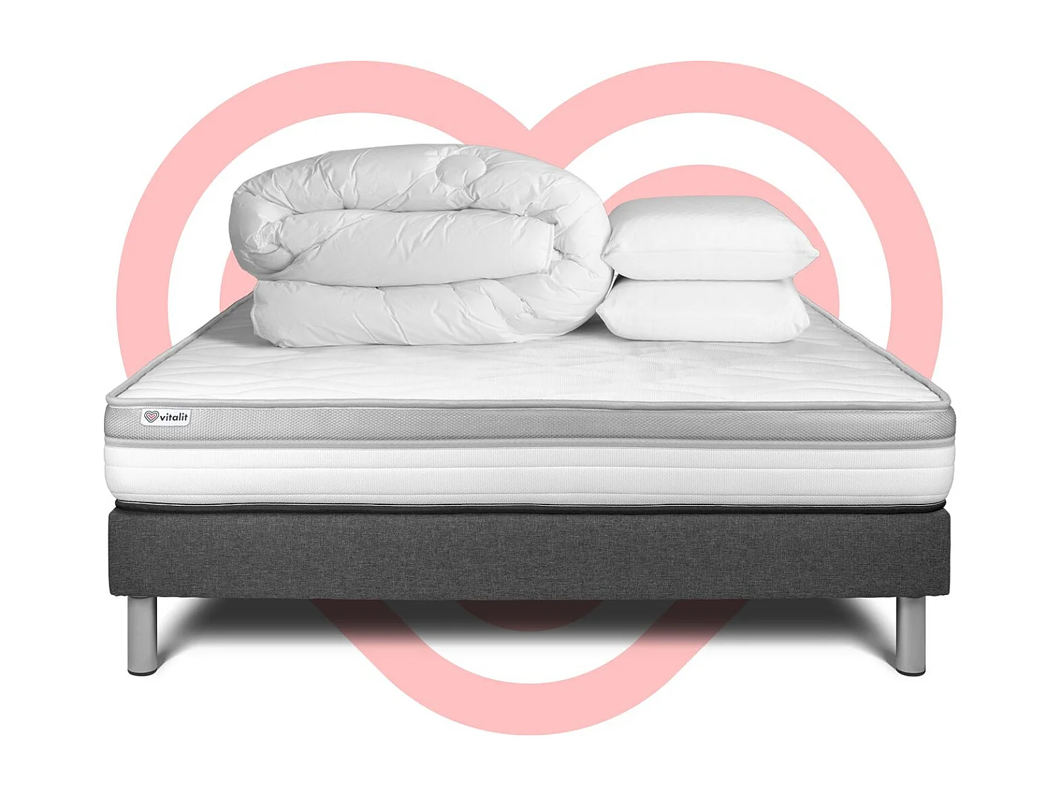 Pack prêt à dormir VITAL RELAX 140 x 200 cm sommier Kit gris