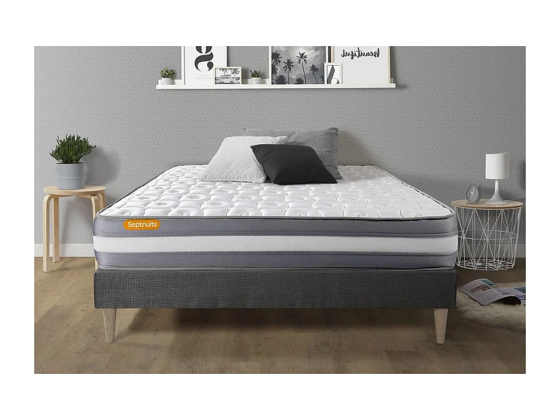 Matelas + sommier kit gris 180x200 Memo Plus Mémoire de forme