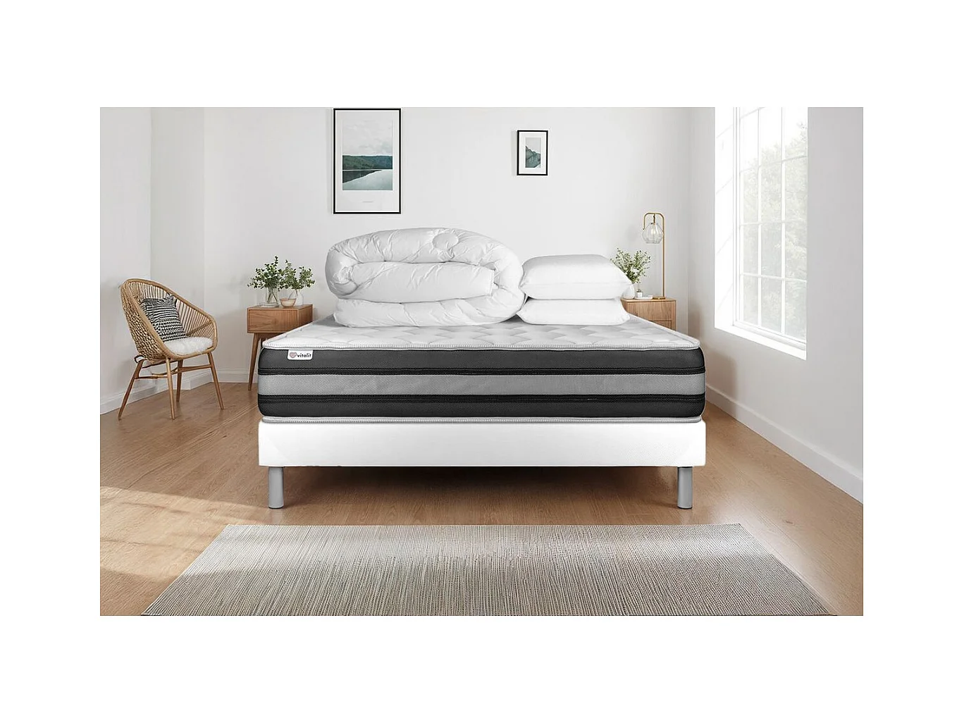 Pack prêt à dormir VITALSPRING ZEN 180 x 200 cm sommier Kit blanc