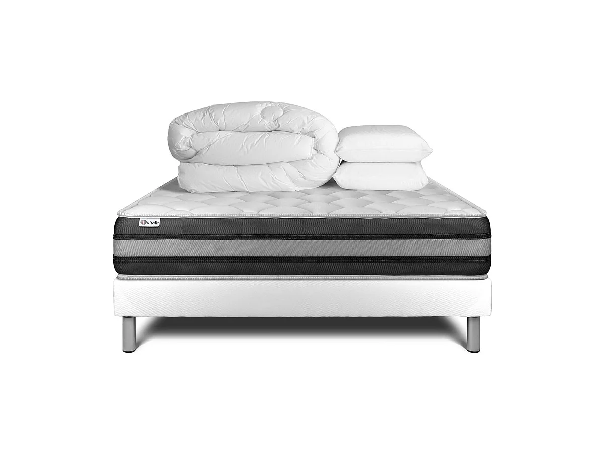 Compleet bedpakket - Matras 180x200 cm + Lattenbodem (kit) + 2 kussens + Dekbed - Vitalspring Zen