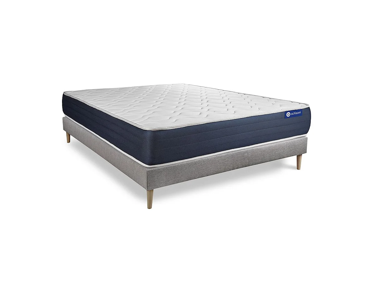 Ensemble matelas Ressorts ensachés et Mémoire de forme ACTIFLEX SLEEP 140x190 5zones de confort + sommier KIT gris