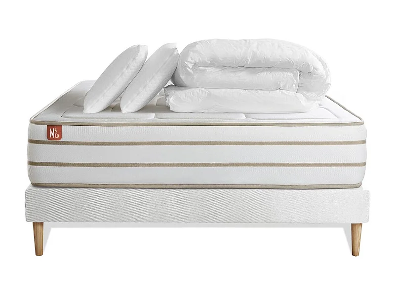 Pack prêt à dormir matelas LE DOUILLET 200x200cm Mémoire de forme BioVisco + sommier kit Blanc