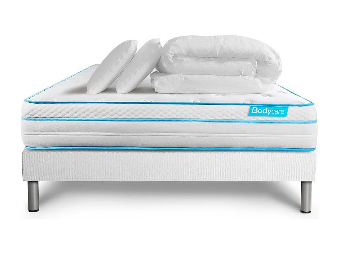 Pack 160x200 matelas BodyMax + sommier kit blanc + Couette 260x240cm + 2 oreillers 60x40cm