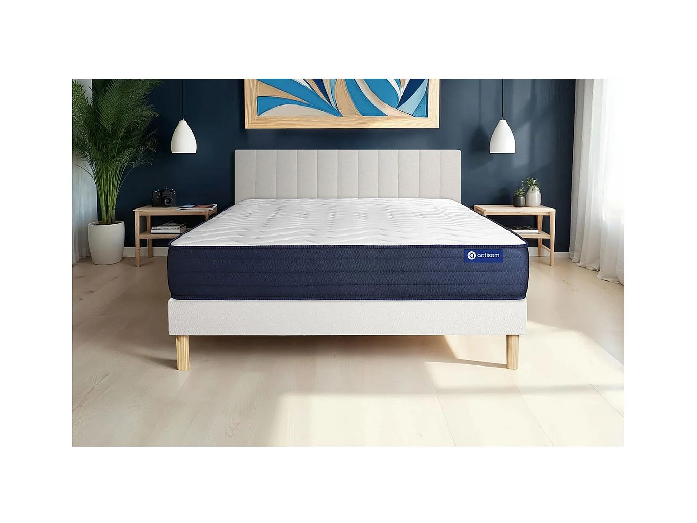 Ensemble matelas ACTIFLEX LIFE 200x200 Ressorts ensachés et Mémoire de forme 5zones de confort + sommier KIT blanc