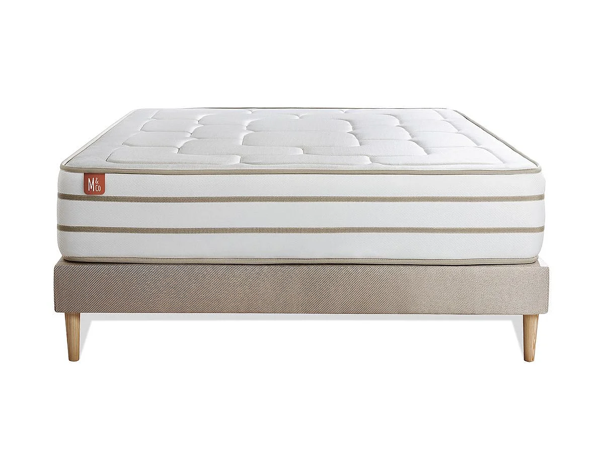 Ensemble LE DOUILLET 140x200cm Mémoire de forme BioVisco - Maxi épaisseur 26cm + sommier kit Beige
