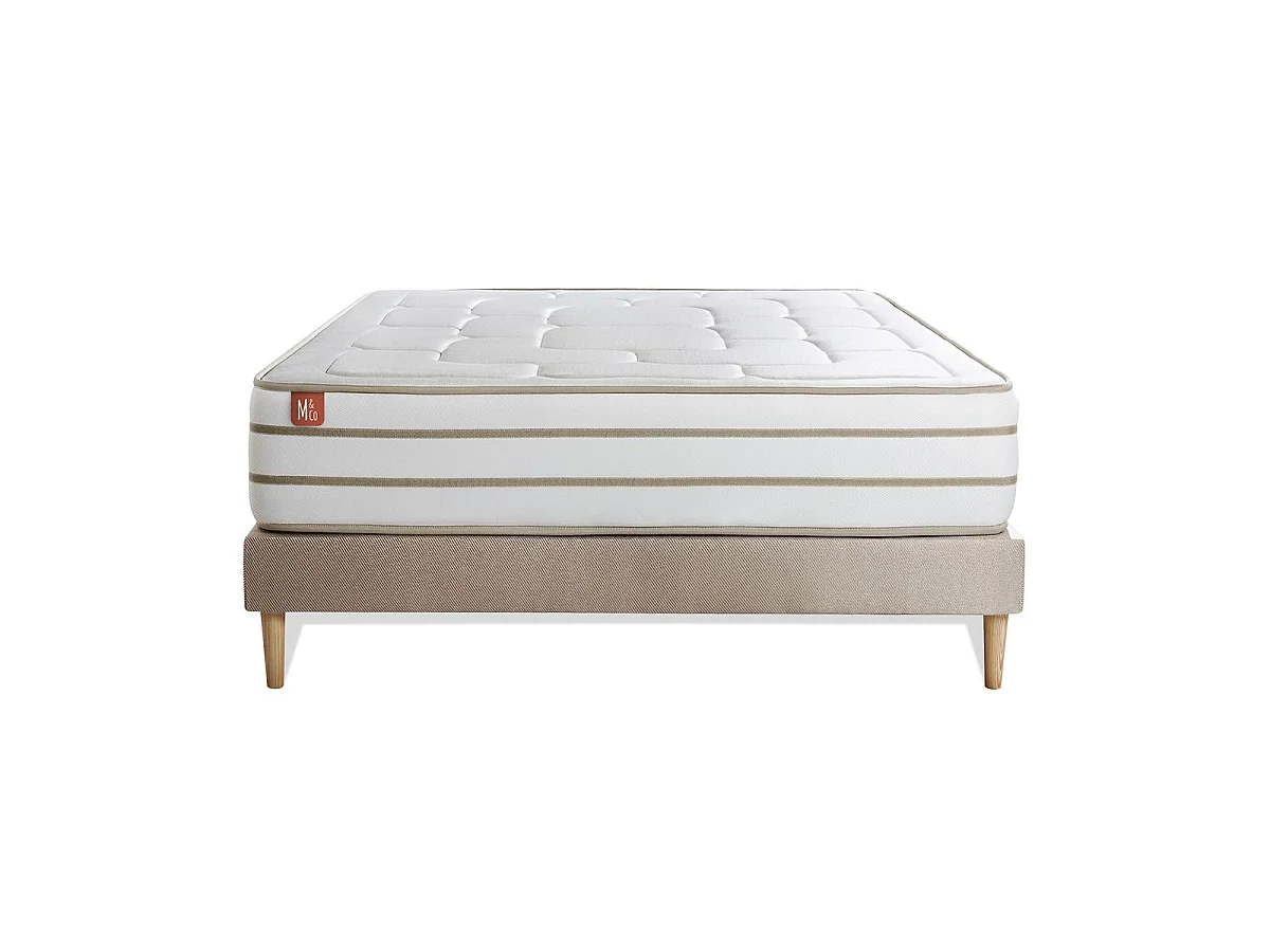 Ensemble LE DOUILLET 140x200cm Mémoire de forme BioVisco - Maxi épaisseur 26cm + sommier kit Beige