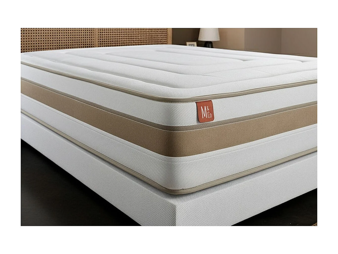 Ensemble LE RAFFINÉ 90x200cm Ressorts ensachés + Mémoire de forme BioVisco - Maxi épaisseur 26cm + sommier kit Beige