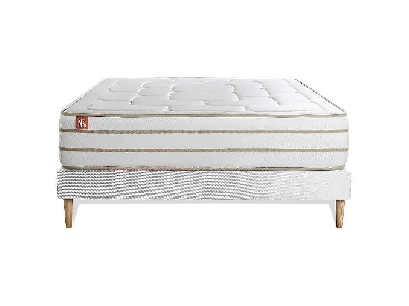 Ensemble LE DOUILLET 140x190cm Mémoire de forme BioVisco - Maxi épaisseur 26cm + sommier Blanc