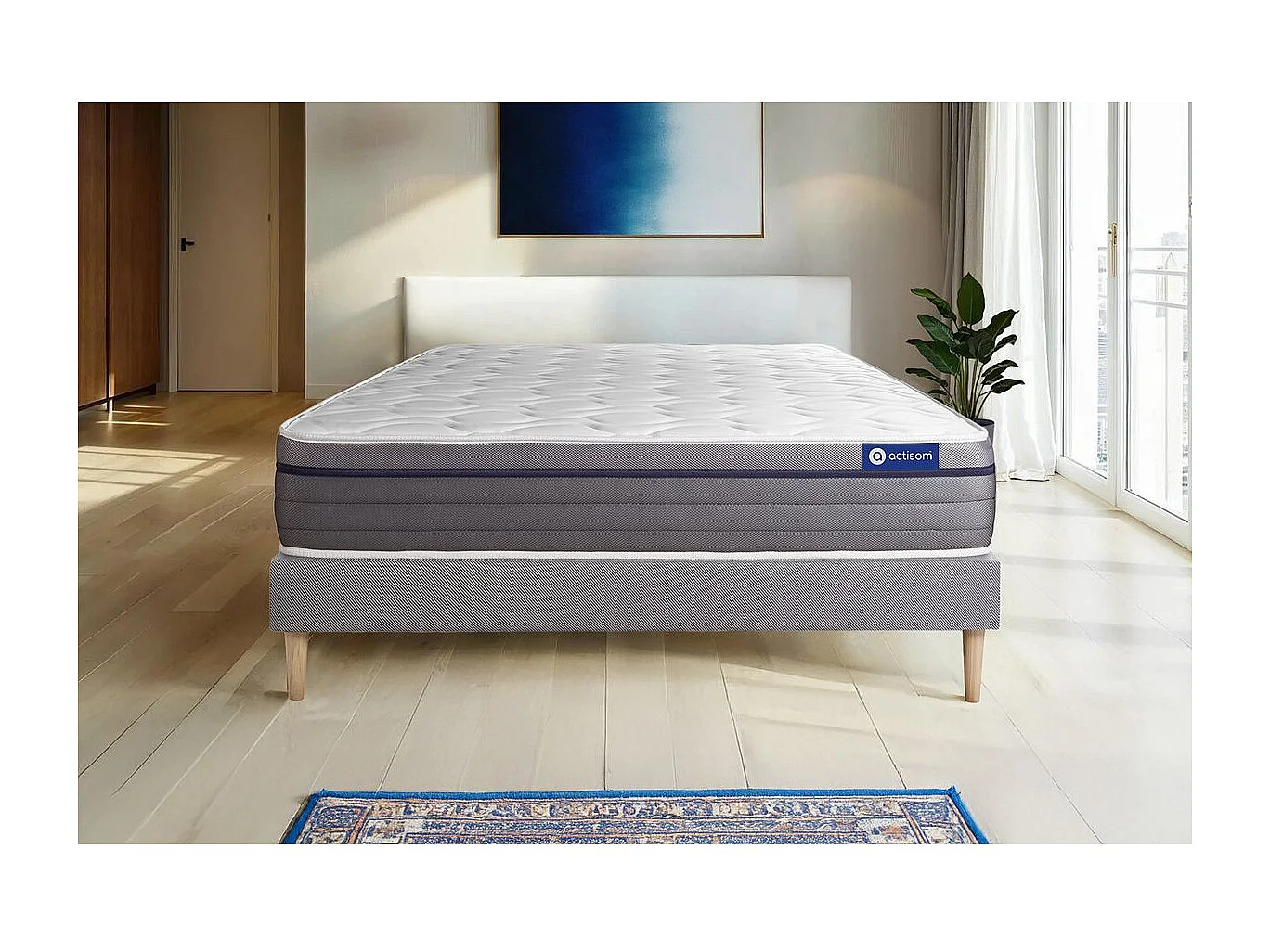 Ensemble matelas Latex+Mémoire de forme ACTILATEX ZEN 140x200 Maxi épaisseur 7zones de confort + sommier KIT gris