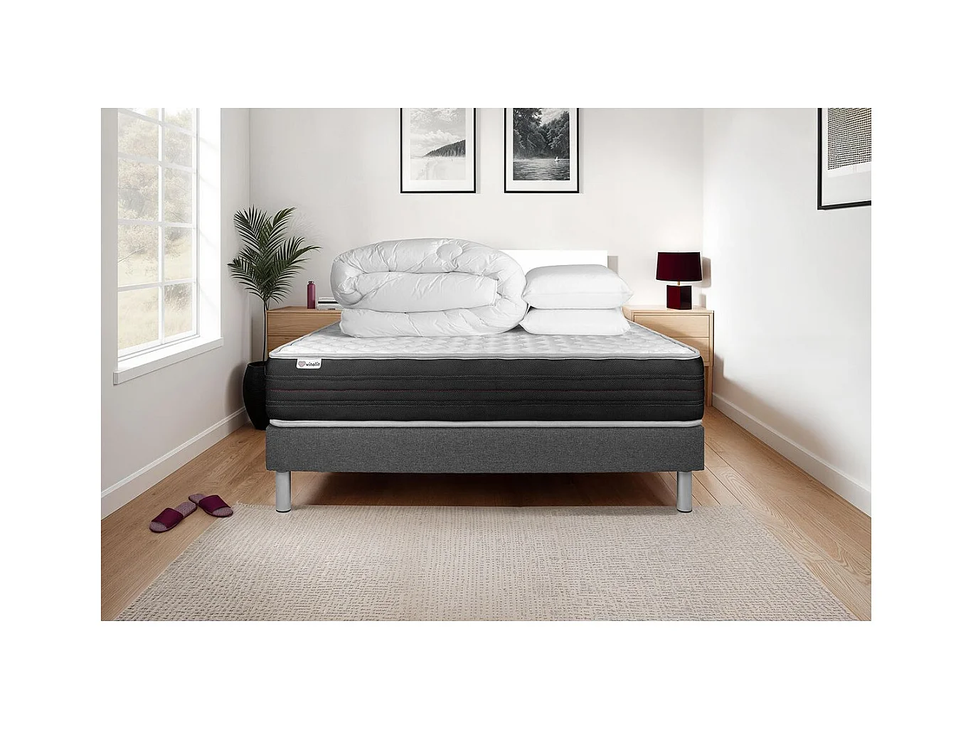 Pack prêt à dormir VITALMEMO ONE 180 x 200 cm sommier Kit gris