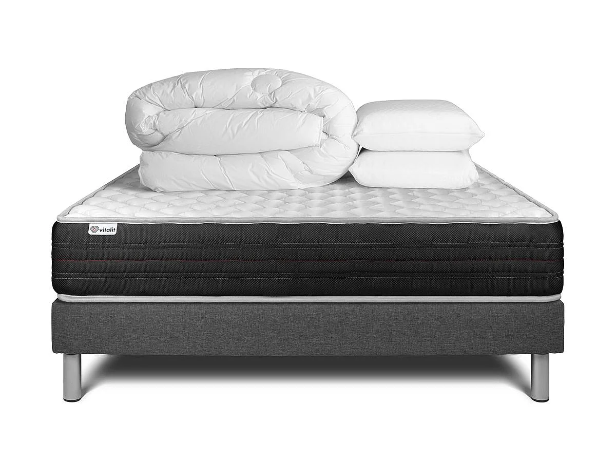 Pack prêt à dormir VITALMEMO ONE 180 x 200 cm sommier Kit gris