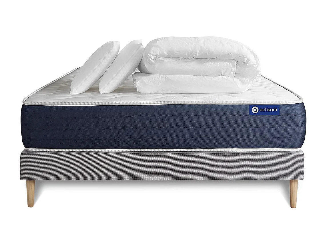 Pack prêt à dormir matelas Ressorts ensachés + Mémoire de forme ACTIFLEX SLEEP 180x200 + sommier KIT gris +2oreillers+couette