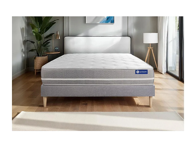 Ensemble matelas Latex + mémoire de forme ACTILATEX TOUCH 140x200 3zones de confort + sommier KIT gris