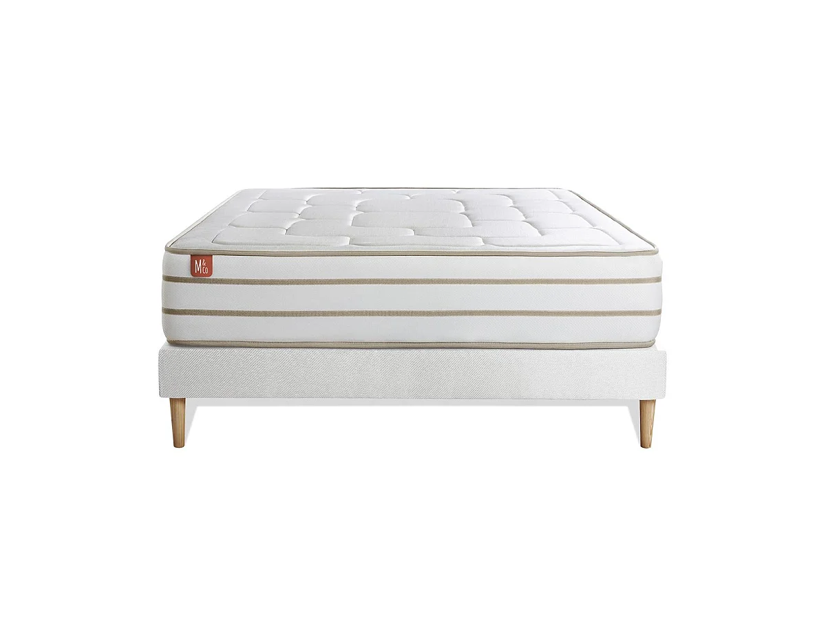 Ensemble LE DOUILLET 140x200cm Mémoire de forme BioVisco - Maxi épaisseur 26cm + sommier Blanc