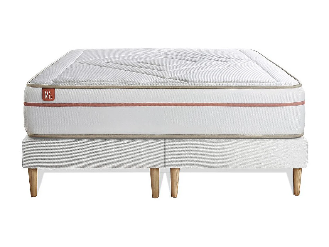 Pack prêt à dormir matelas LE PAISIBLE 160x200cm Mémoire de forme BioVisco + double sommiers Blanc + 2 oreillers + couette