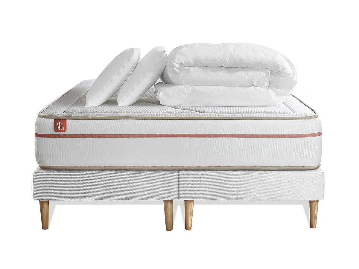 Pack prêt à dormir matelas LE PAISIBLE 160x200cm Mémoire de forme BioVisco + double sommiers Blanc + 2 oreillers + couette