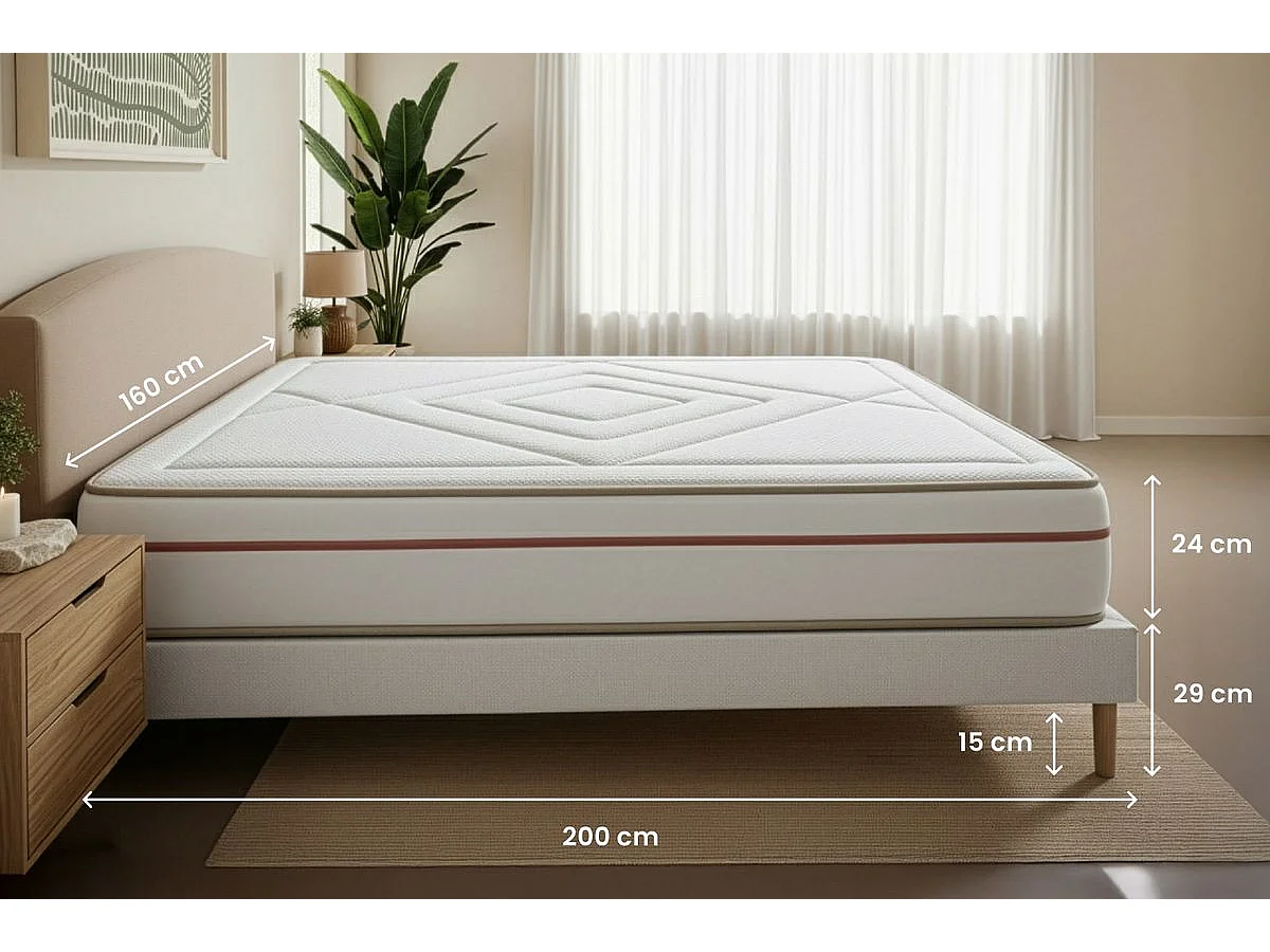 Pack prêt à dormir matelas LE PAISIBLE 160x200cm Mémoire de forme BioVisco + double sommiers Blanc + 2 oreillers + couette