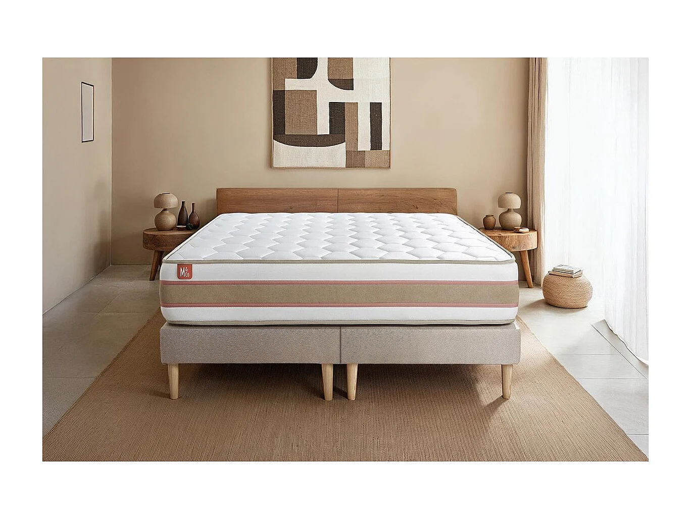 Pack prêt à dormir matelas LE DÉLICAT 180x200 Ressorts ensachés et Mémoire de forme + double sommiers Beige