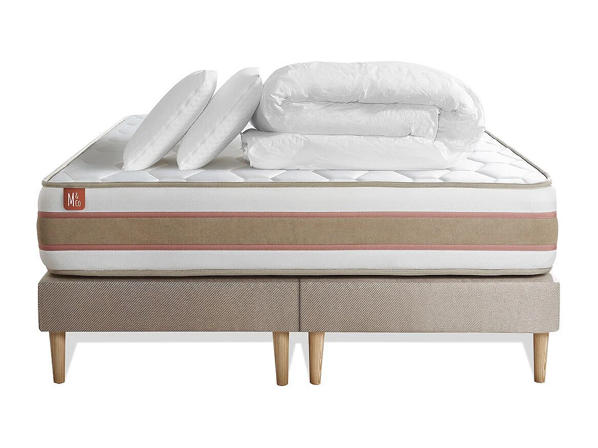 Pack prêt à dormir matelas LE DÉLICAT 180x200 Ressorts ensachés et Mémoire de forme + double sommiers Beige