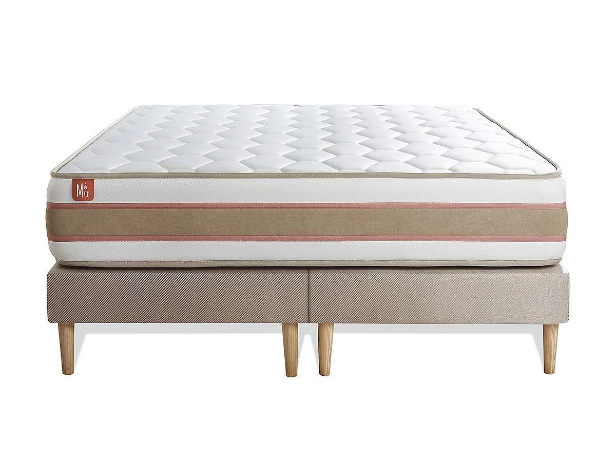Pack prêt à dormir matelas LE DÉLICAT 180x200 Ressorts ensachés et Mémoire de forme + double sommiers Beige