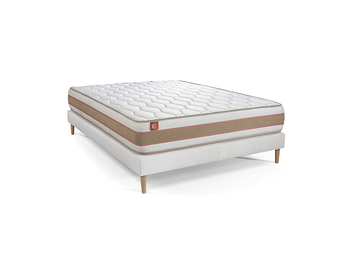 Pack prêt à dormir matelas LE DÉLICAT 160x200 Ressorts ensachés et Mémoire de forme + sommier Blanc + 2 oreillers + couette
