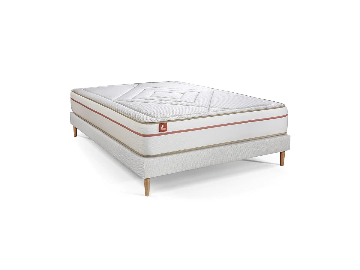 Ensemble LE PAISIBLE 140x200cm Mémoire de forme BioVisco - Ep. 24cm + sommier kit Blanc