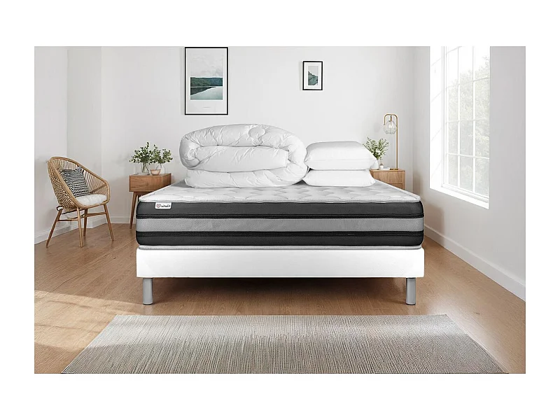 Pack prêt à dormir VITALSPRING ZEN 140 x 190 cm sommier Kit blanc