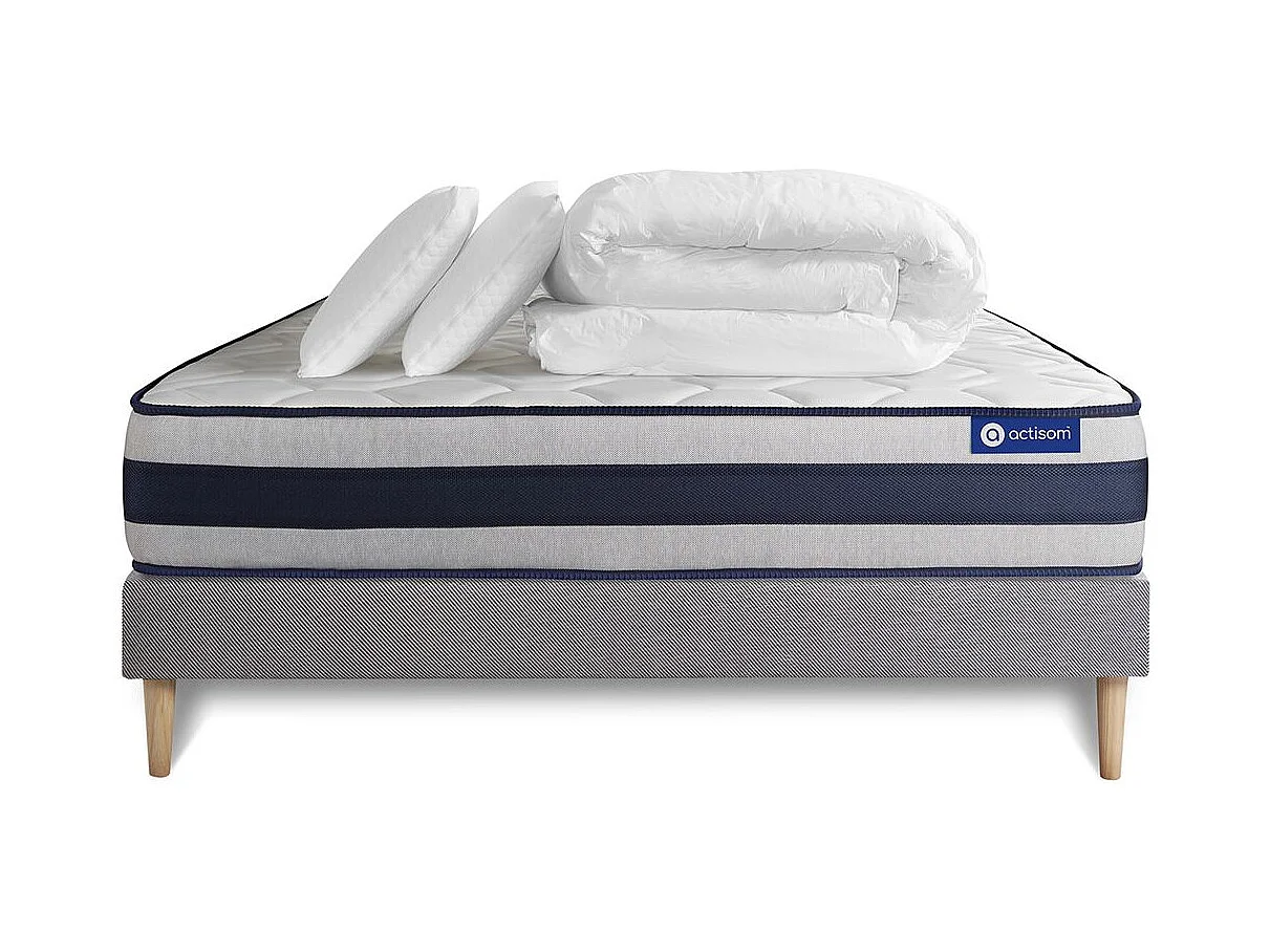 Pack prêt à dormir matelas Latex et Mémoire de forme ACTILATEX ERGO 180x200 cm + sommier KIT gris + 2 oreillers + couette