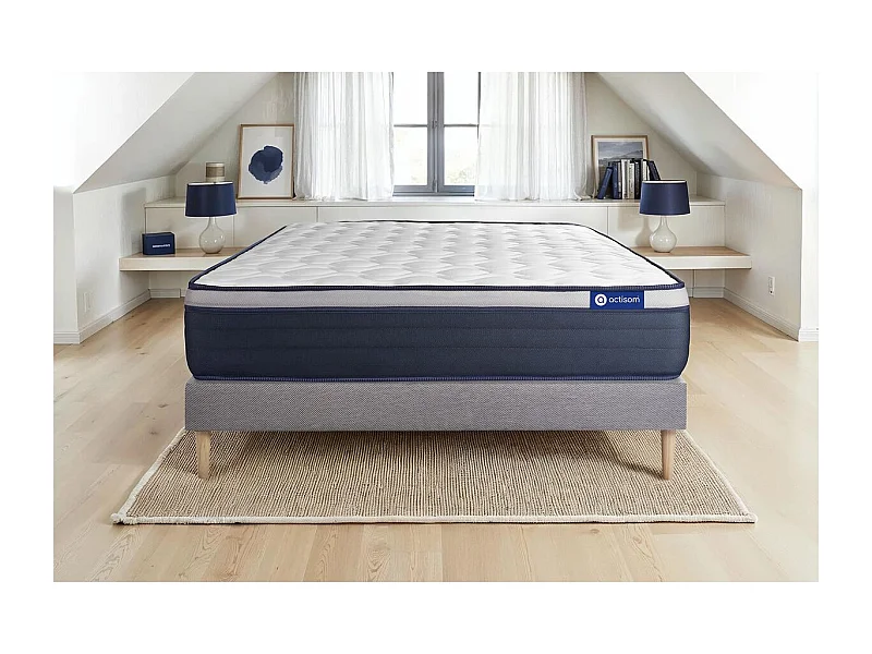 Ensemble matelas Ressorts ensachés+Mémoire de forme ACTIFLEX MAX 160x200 cm Maxi épaisseur 7zones confort + sommier KIT gris