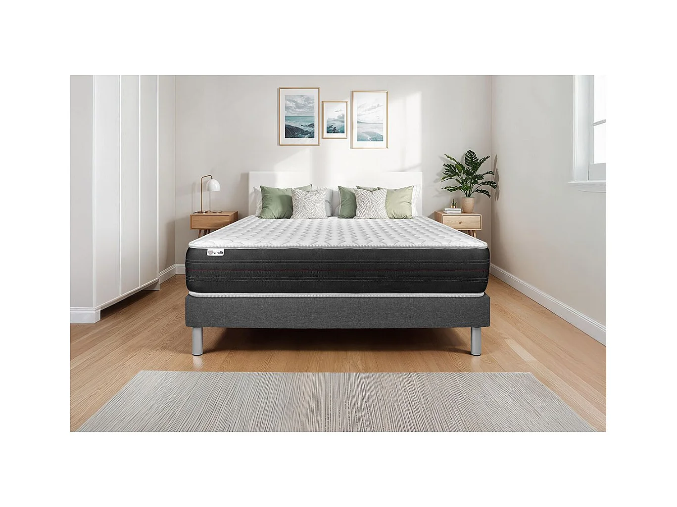 Ensemble VITALSPRING 180 x 200 cm sommier Kit gris