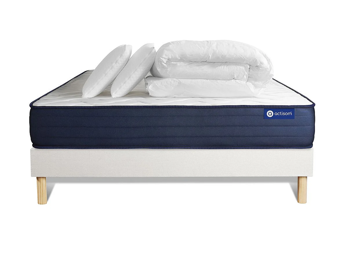 Pacchetto letto completo - Materasso 140x200cm + Box spring con doghe (kit) + 2 cuscini + Piumino - Actiflex Life