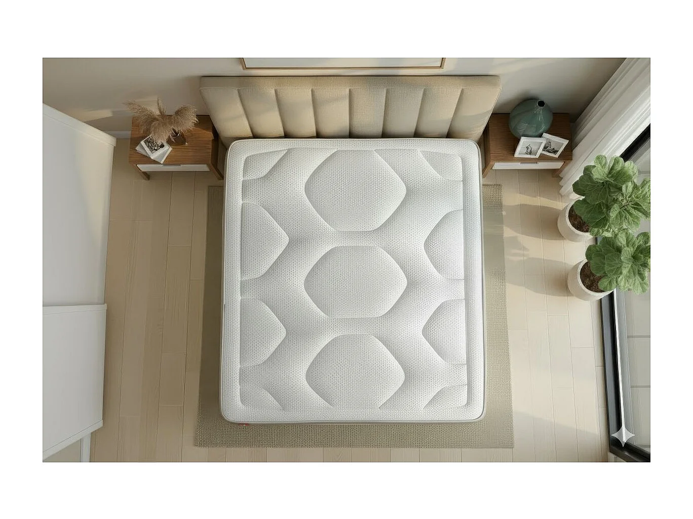 Pack prêt à dormir matelas LE COSY 200x200cm Mémoire de forme - Ep. 30cm + double sommiers Beige + 2 oreillers + couette