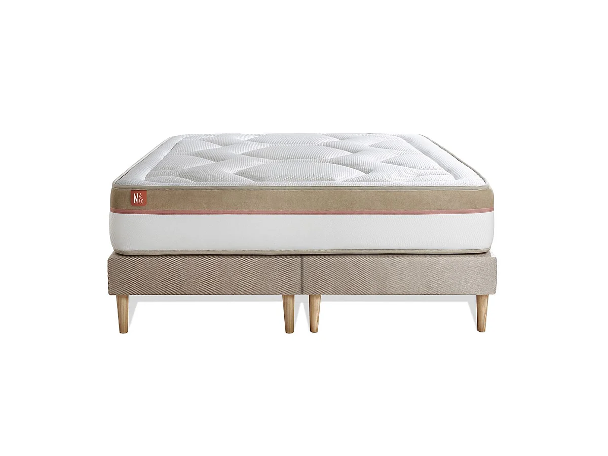 Pack prêt à dormir matelas LE COSY 200x200cm Mémoire de forme - Ep. 30cm + double sommiers Beige + 2 oreillers + couette