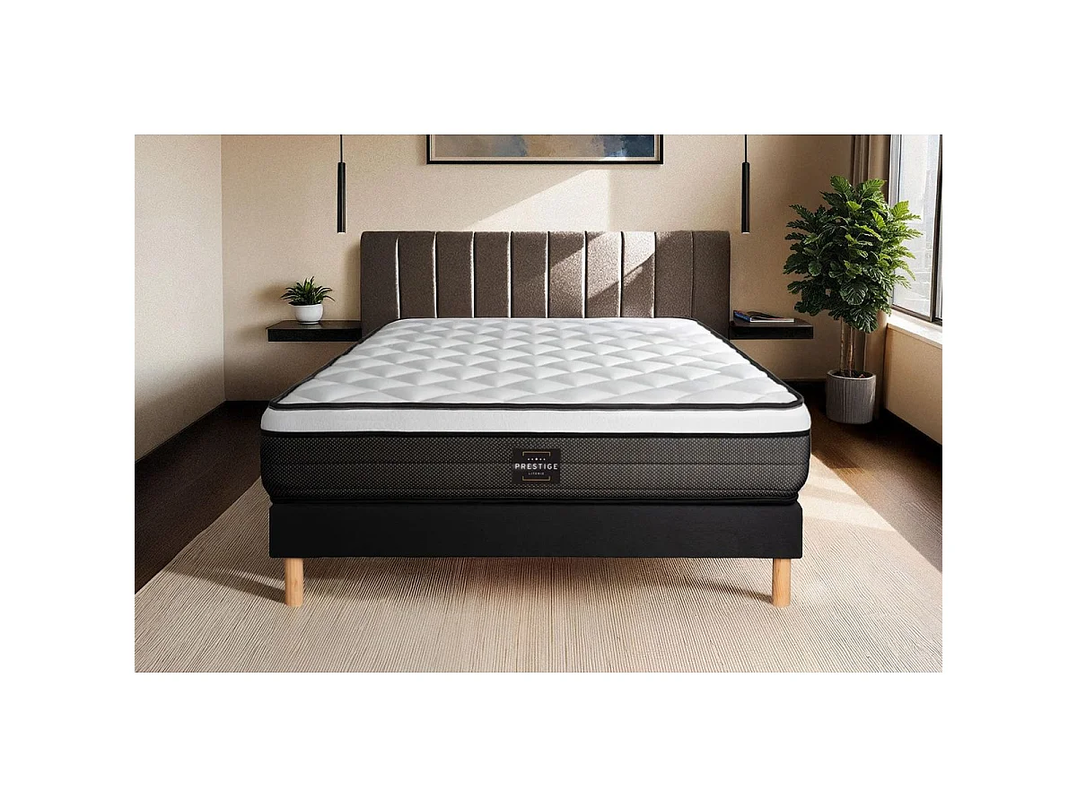Ensemble Suite 90x200 Ressorts ensachés, mémoire de forme 5 zones sommier noir