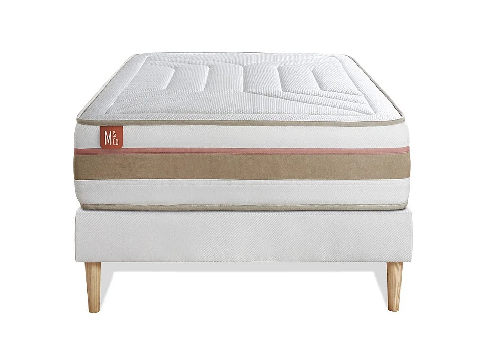 Ensemble LE TENDRE 90x200cm Ressorts ensachés + Mémoire de forme 7 zones de confort - Ep. 28cm + sommier Blanc