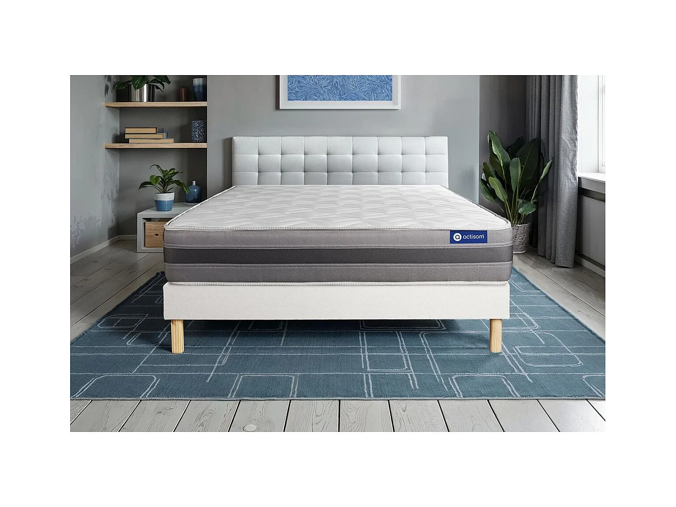 Ensemble matelas ACTIMEMO RELAX mémoire de forme 180x200 cm Maxi épaisseur 5zones de confort + sommier KIT blanc