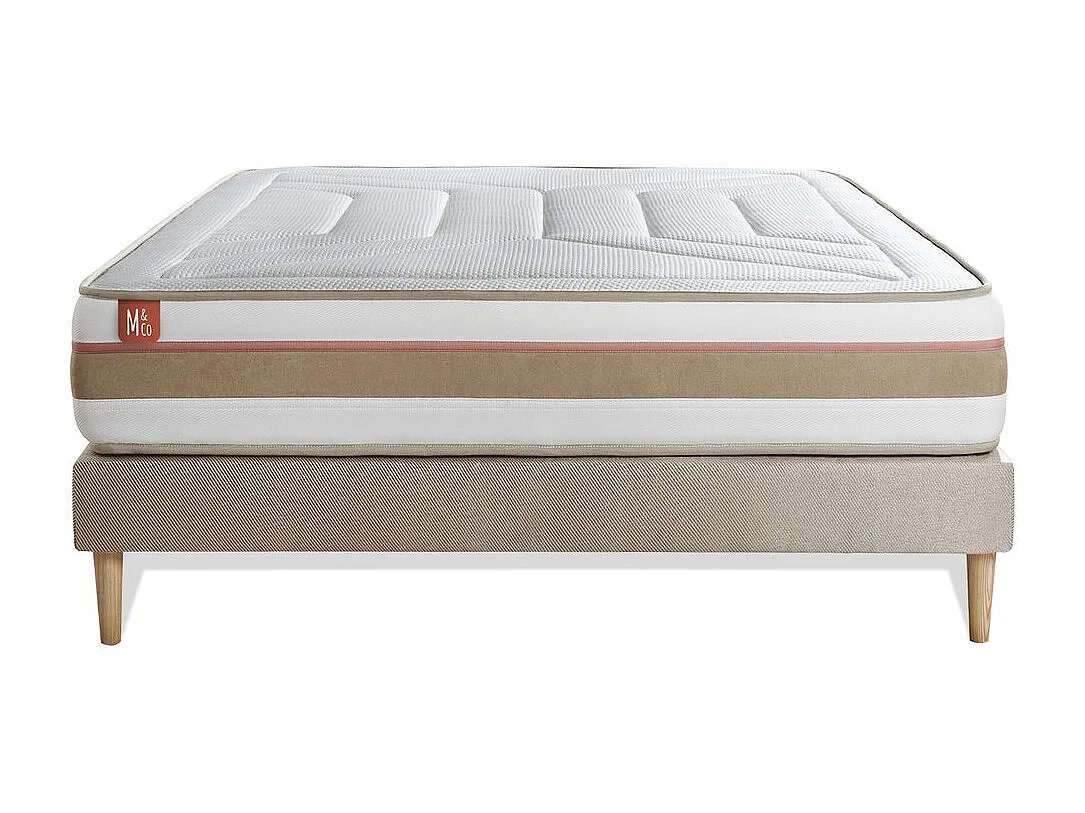 Ensemble LE TENDRE 200x200cm Ressorts ensachés + Mémoire de forme 7 zones de confort - Ep. 28cm + sommier kit Beige