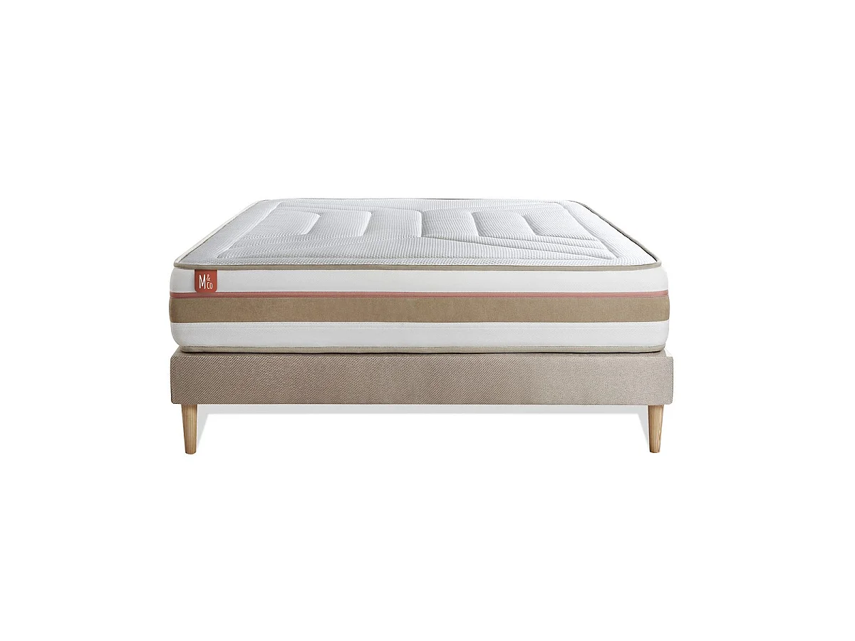 Ensemble LE TENDRE 200x200cm Ressorts ensachés + Mémoire de forme 7 zones de confort - Ep. 28cm + sommier kit Beige