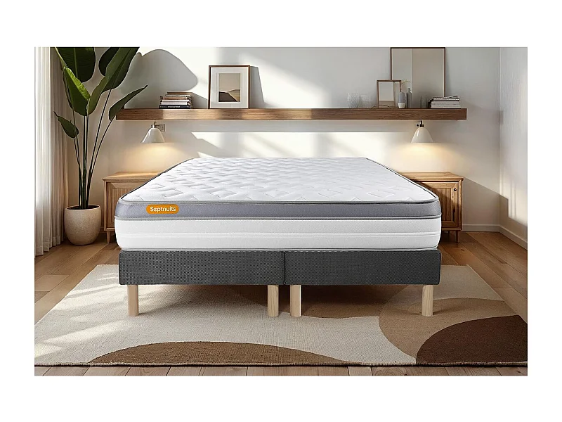 Matelas 160x200 + double sommier gris 80x200 Memo Zen Mousse à mémoire de forme 5 zones de confort MAXI épaisseur