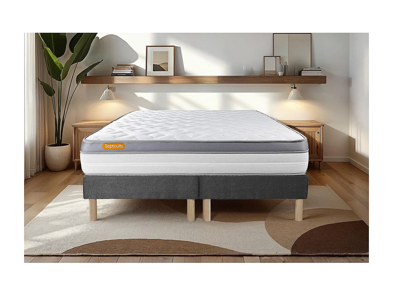 Matelas 160x200 + double sommier gris 80x200 Memo Zen Mousse à mémoire de forme 5 zones de confort MAXI épaisseur