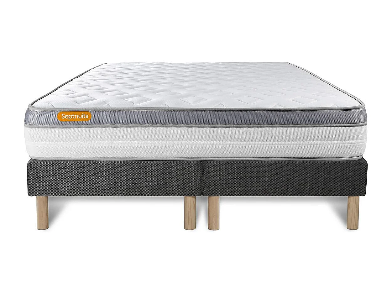 Matelas 160x200 + double sommier gris 80x200 Memo Zen Mousse à mémoire de forme 5 zones de confort MAXI épaisseur
