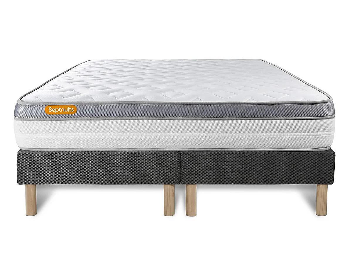Matelas 160x200 + double sommier gris 80x200 Memo Zen Mousse à mémoire de forme 5 zones de confort MAXI épaisseur