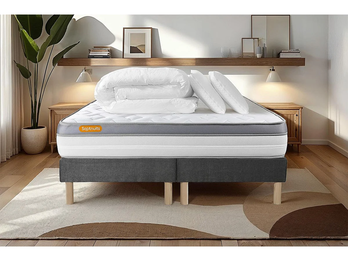 Pack matelas 180x200 + double sommiers gris 90x200 Memo Zen Mousse à mémoire de forme 5 zones de confort MAXI épaisseur