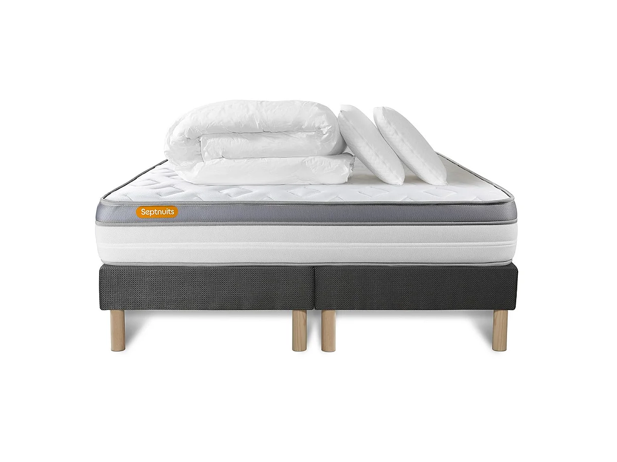 Pack matelas 180x200 + double sommiers gris 90x200 Memo Zen Mousse à mémoire de forme 5 zones de confort MAXI épaisseur
