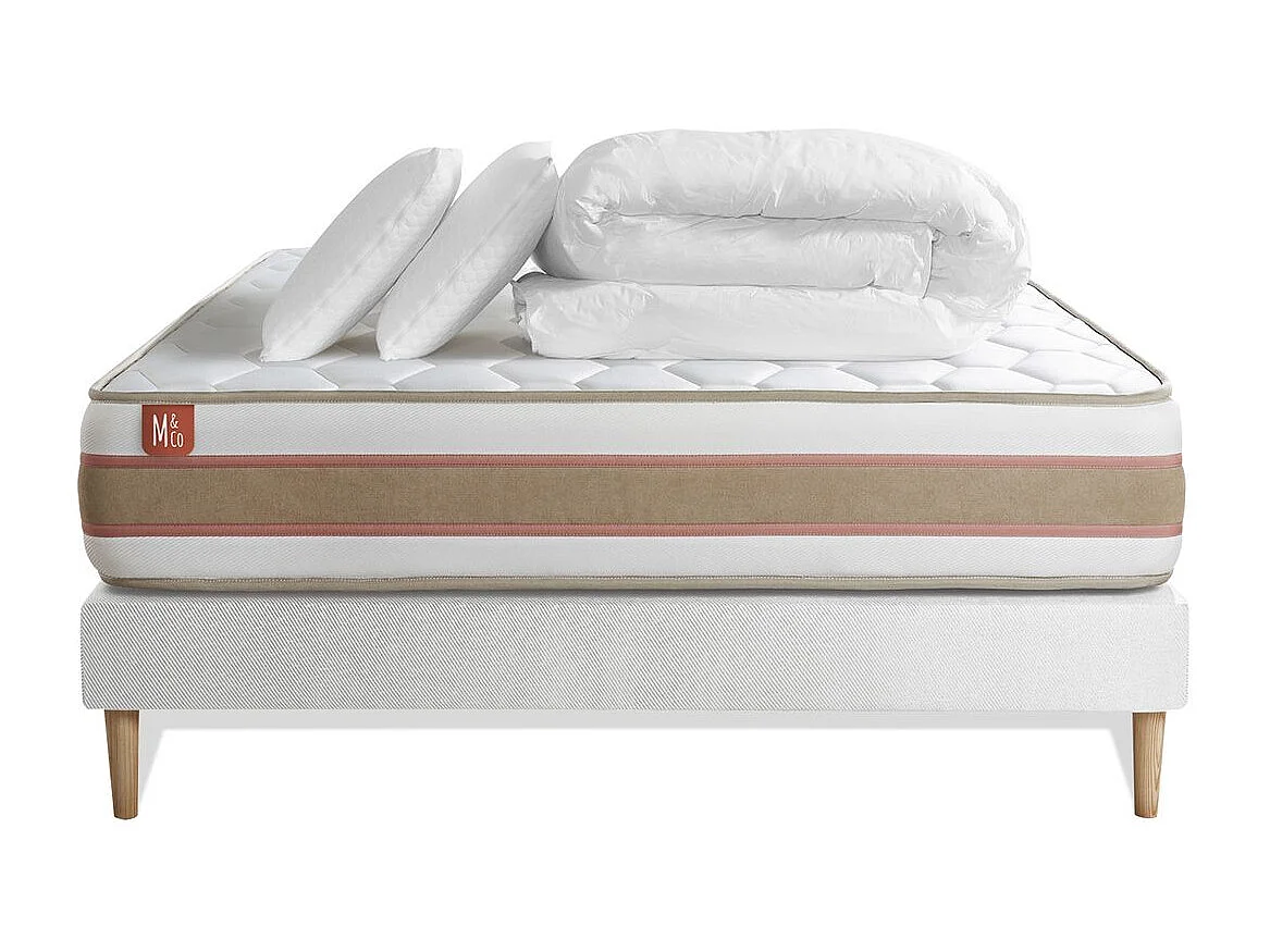 Pack prêt à dormir matelas LE DÉLICAT 160x200cm Ressorts ensachés + Mémoire de forme + sommier kit Blanc
