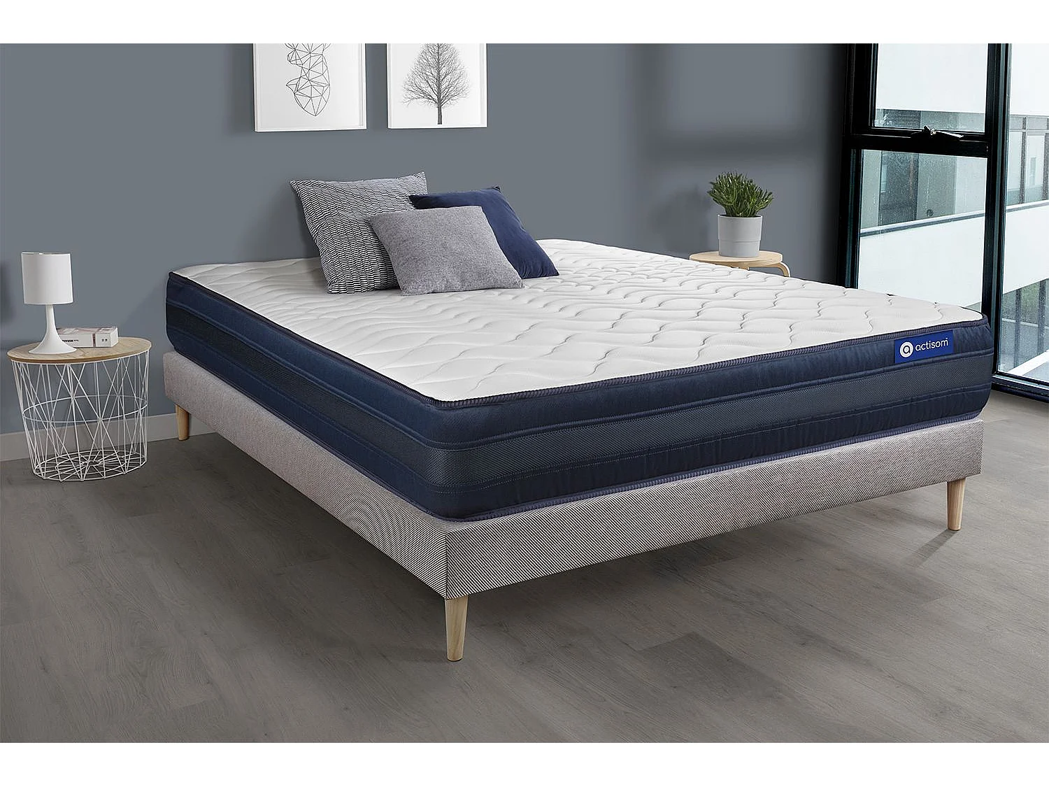 Lattenbodem en Actiflex tech matras 90x190cm , matrasdikte : 24 cm , pocketveren en traagschuim , zeer stevig, 5 comfortzones