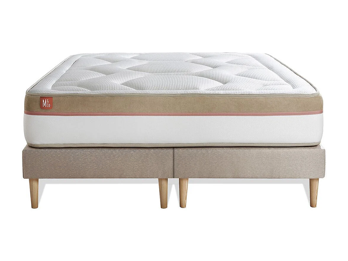 Pack prêt à dormir matelas LE COSY 160x200cm Mémoire de forme - Ep. 30cm + double sommiers Beige + 2 oreillers + couette