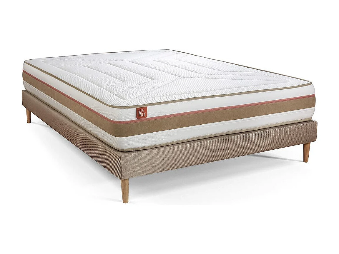 Ensemble LE TENDRE 140x200cm Ressorts ensachés + Mémoire de forme 7 zones de confort - Ep. 28cm + sommier Beige
