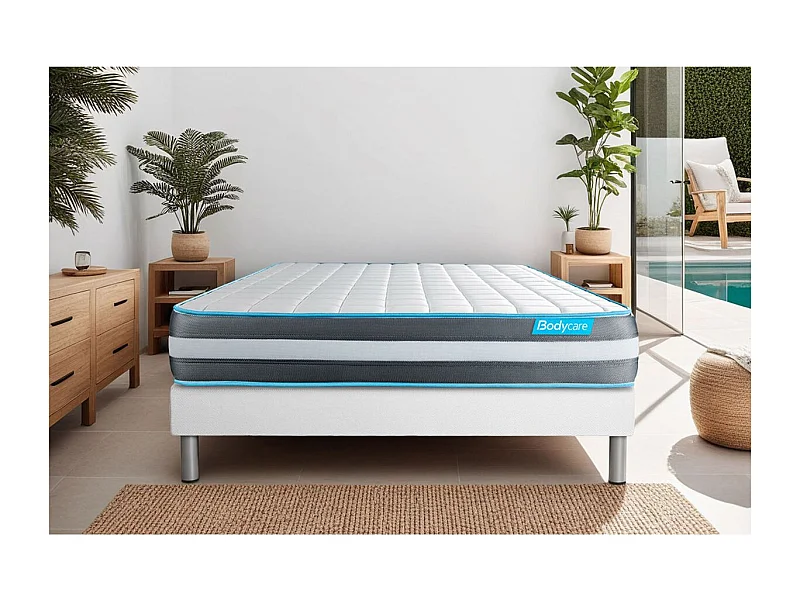 Ensemble 140x200 matelas BodyForm à Mémoire de forme 3 zones + sommier kit blanc