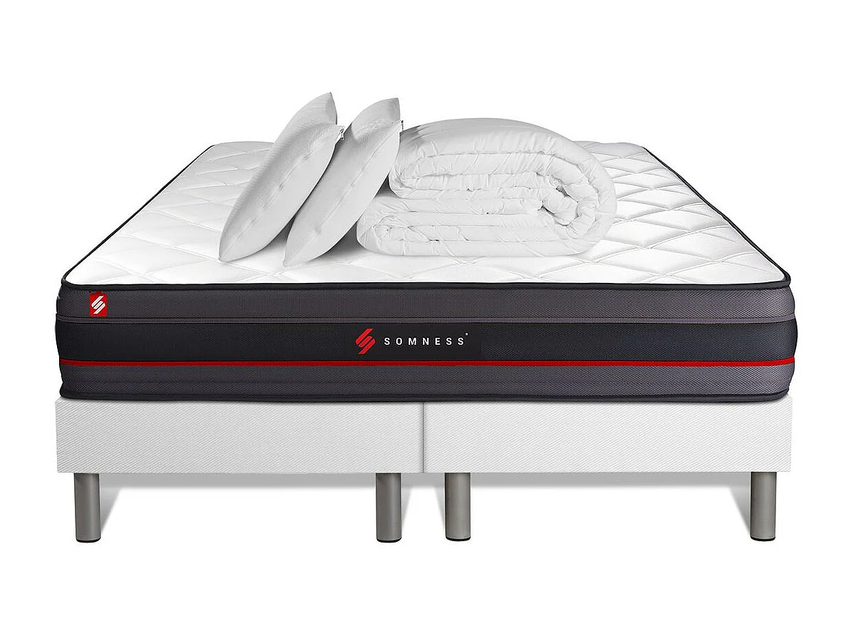 Pack matelas REGEN 160x200 + double sommiers blanc 80x200 + Couette + 2 oreillers